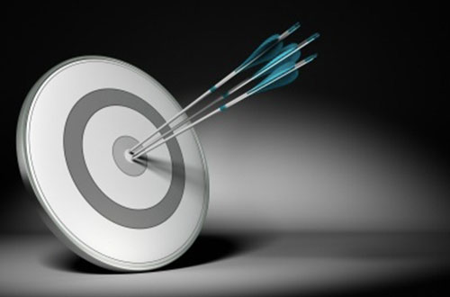 Blue arrows hitting a blue bull's eye - CLP Solicitors , strategic and targeted